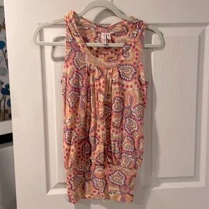 Paisley Print Tank Top Sleeveless Blouse Pink Orange Summer Top Size S